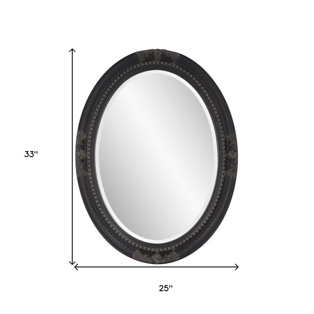 Black Ornate Oval Wood Framed Accent Mirror - 33-inch