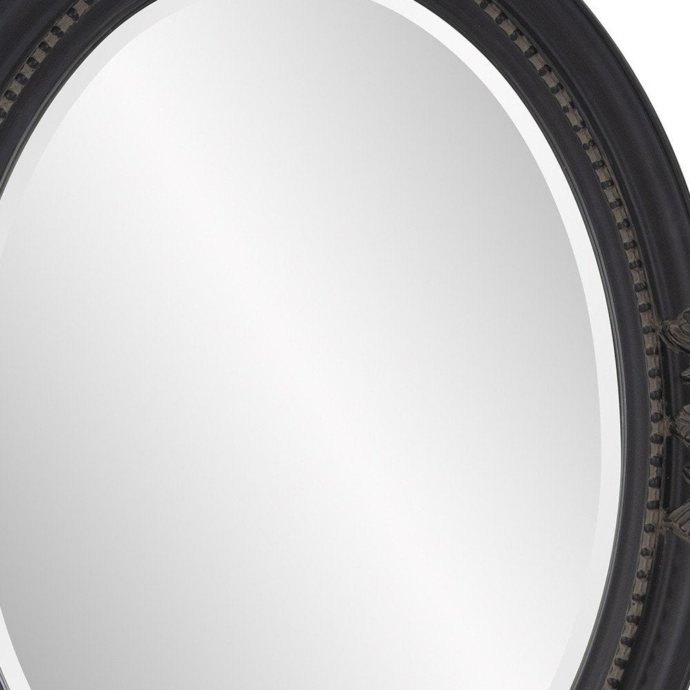Black Ornate Oval Wood Framed Accent Mirror - 33-inch
