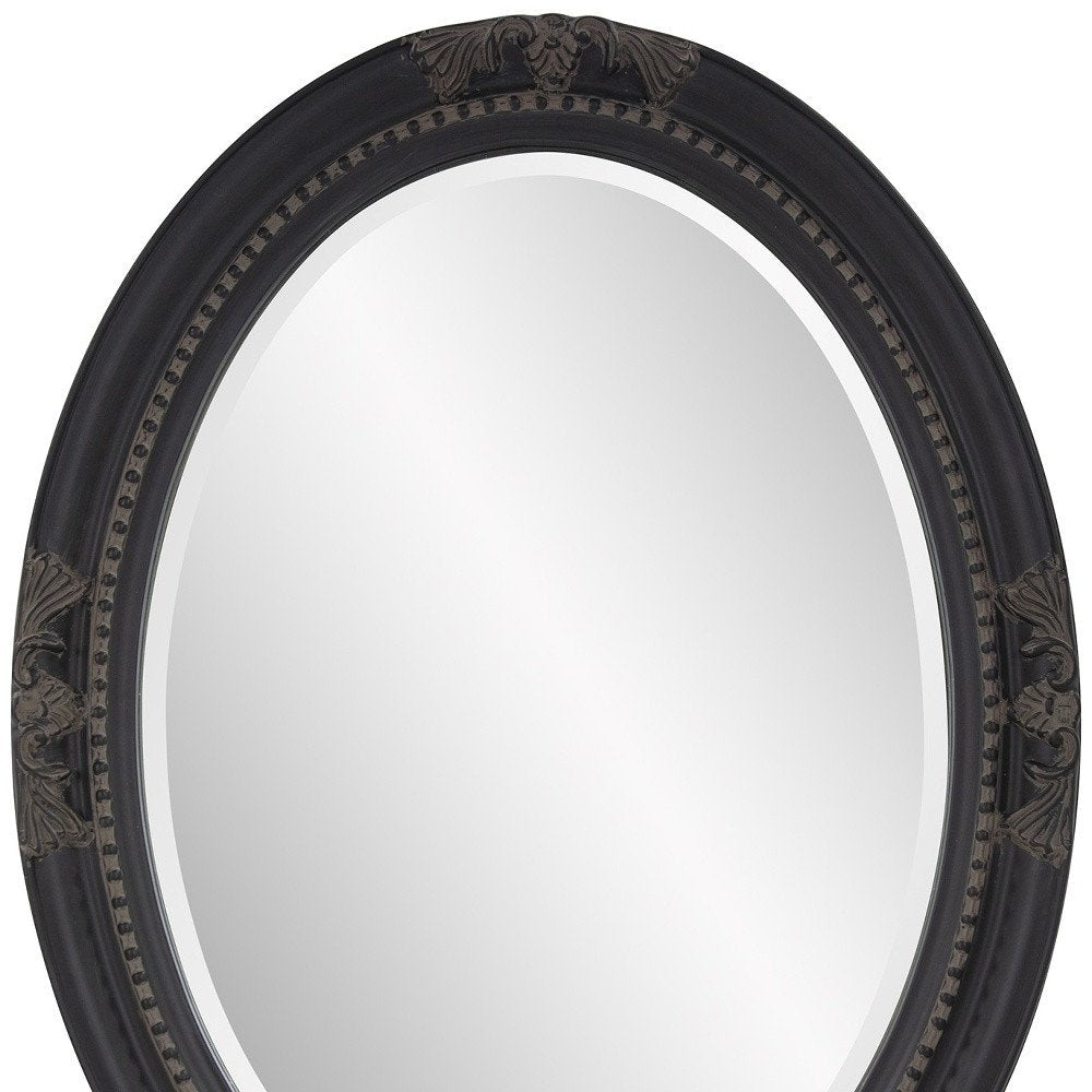 Black Ornate Oval Wood Framed Accent Mirror - 33-inch