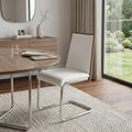Set of Two White and Silver Upholstered Faux Leather Dining Side Chairs