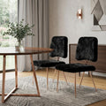 Set of Two Black and Gold Upholstered Fabric Dining Side Chairs