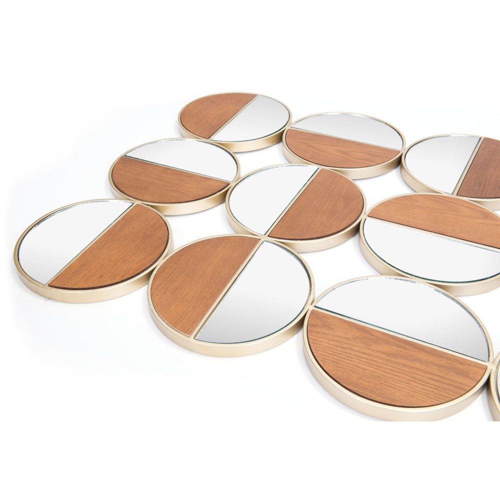 Gold and Walnut Steel Round Framed Accent Mirror - 36-inch