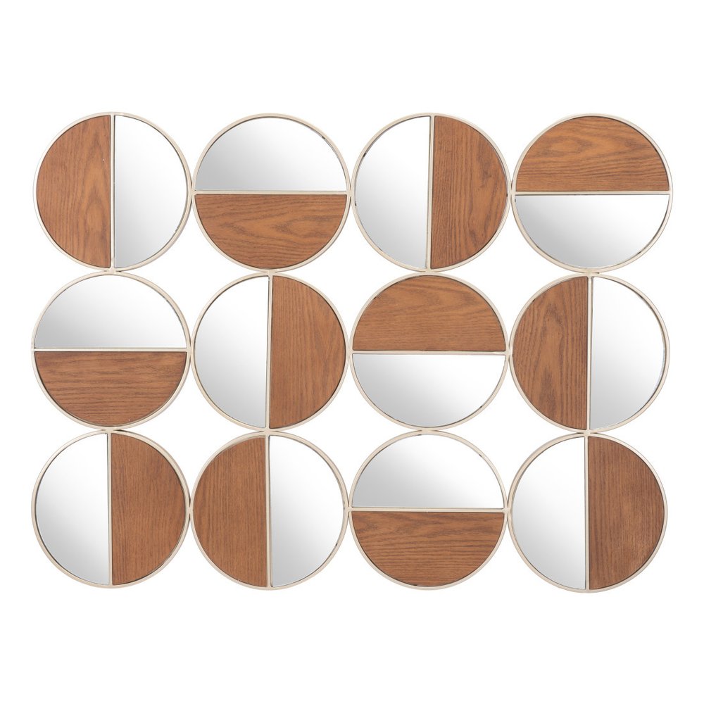 Gold and Walnut Steel Round Framed Accent Mirror - 36-inch