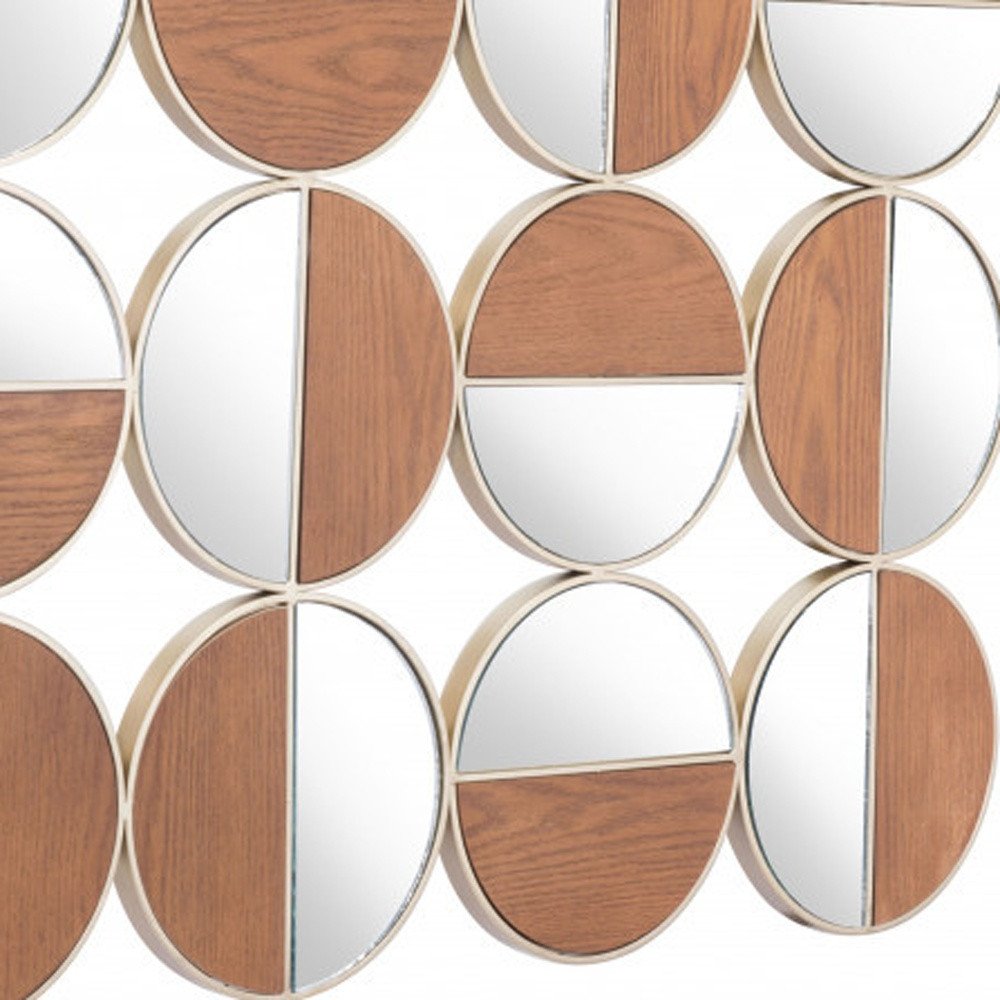 Gold and Walnut Steel Round Framed Accent Mirror - 36-inch