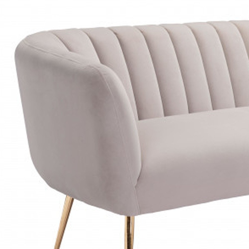Beige Velvet Sofa with Gold Legs - 70-inch