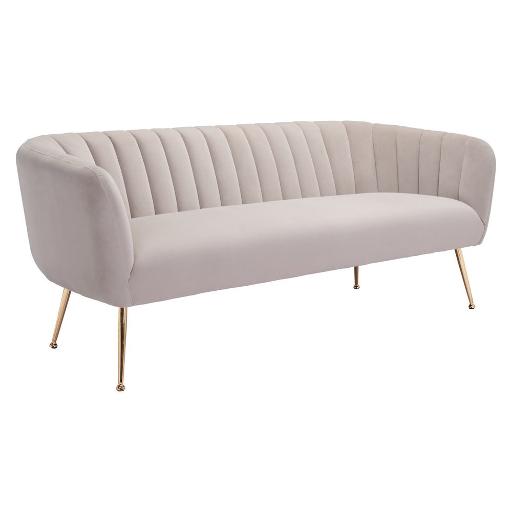 Beige Velvet Sofa with Gold Legs - 70-inch