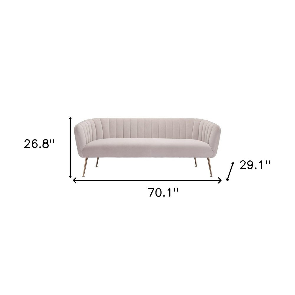 Beige Velvet Sofa with Gold Legs - 70-inch