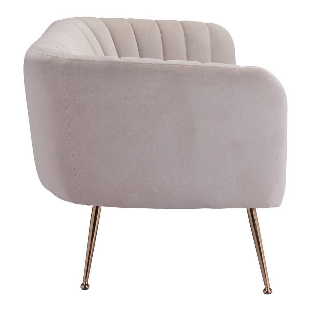 Beige Velvet Sofa with Gold Legs - 70-inch