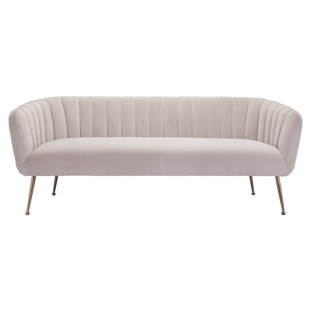 Beige Velvet Sofa with Gold Legs - 70-inch