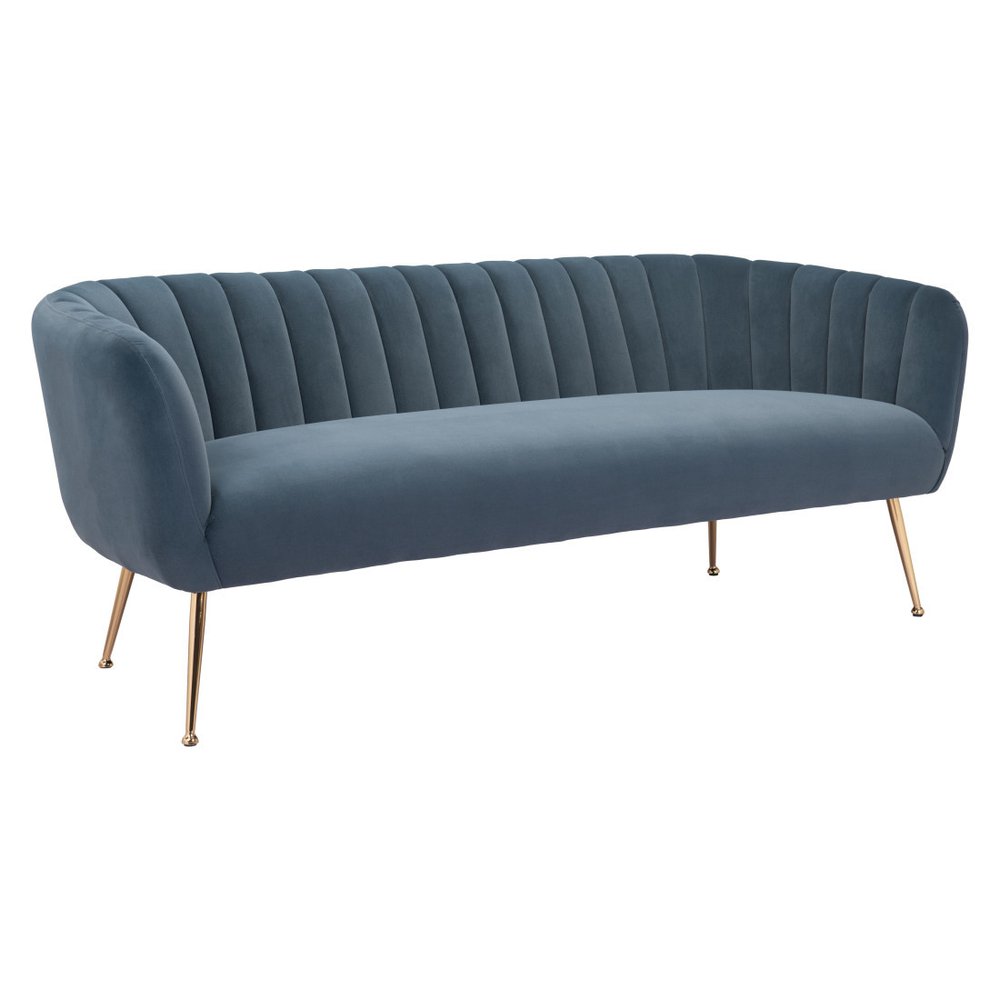Gray Velvet Sofa with Gold Legs - 70-inch