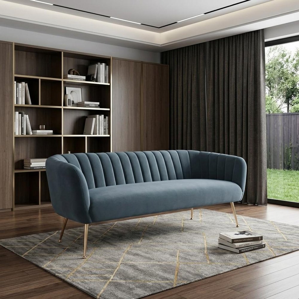 Gray Velvet Sofa with Gold Legs - 70-inch