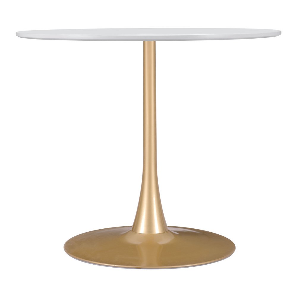 White and Gold Wood and Steel Pedestal Base Round Top Dining Table - 35-inch