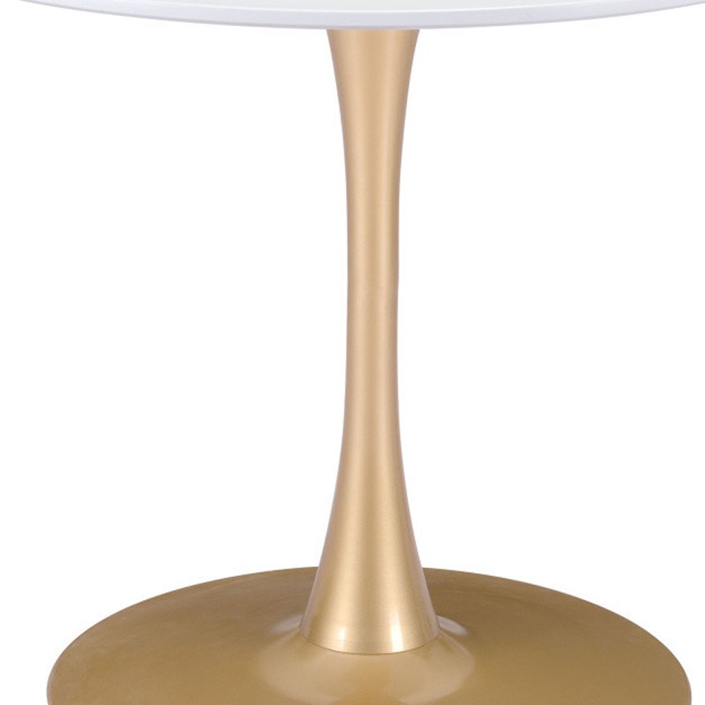 White and Gold Wood and Steel Pedestal Base Round Top Dining Table - 35-inch