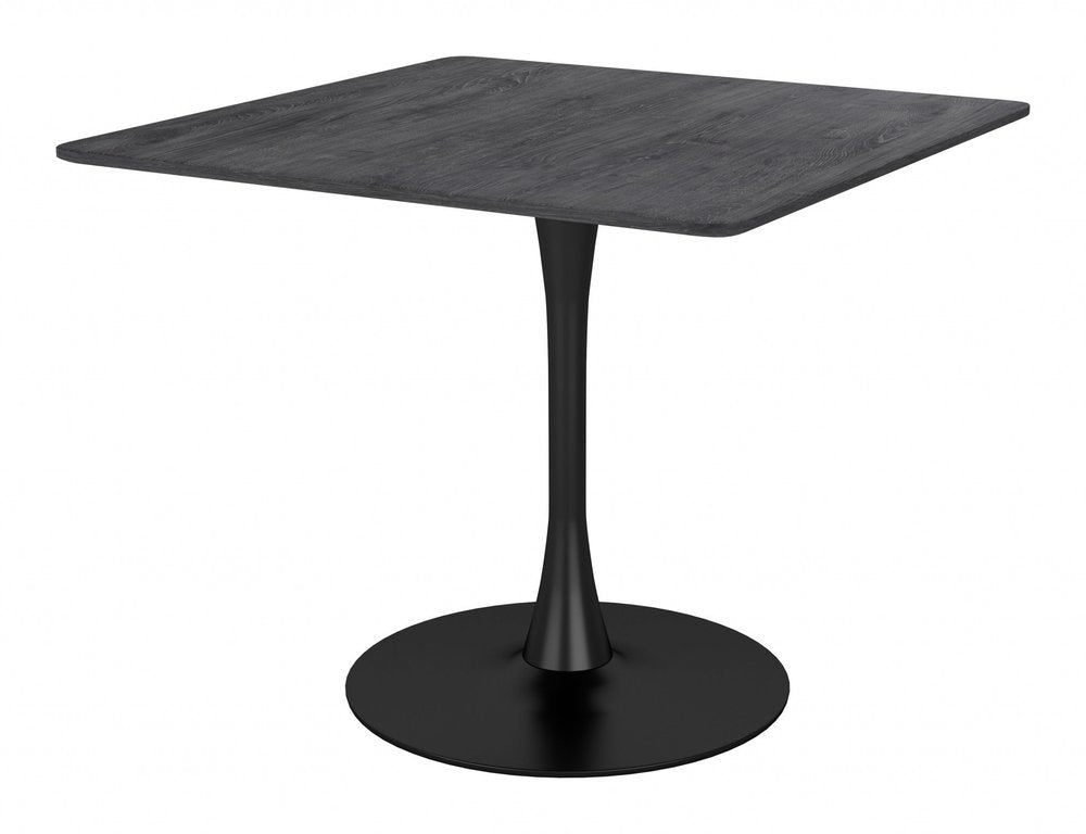Black Square Steel Pedestal Base Dining Table - 35-inch