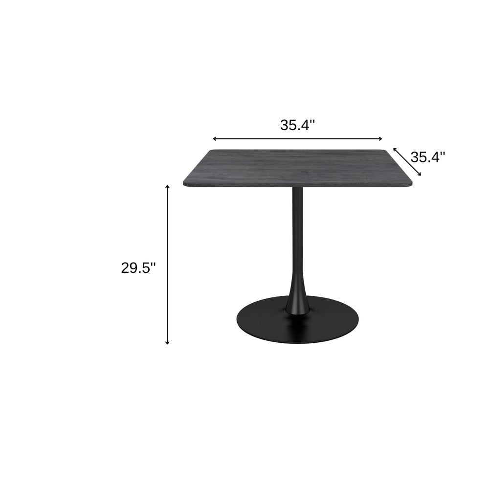 Black Square Steel Pedestal Base Dining Table - 35-inch
