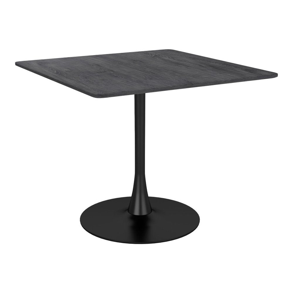 Black Square Steel Pedestal Base Dining Table - 35-inch