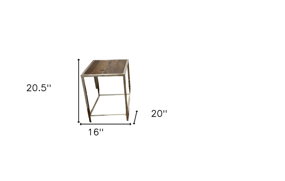 Set of Three 21 Silver and Brown Solid Wood Nested Tables