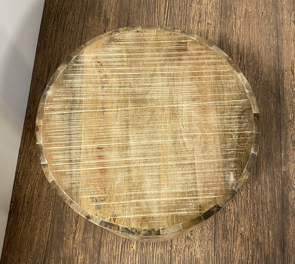Natural Distressed Solid Wood Round Drum End Table - 20-inch