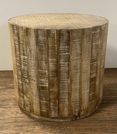 Natural Distressed Solid Wood Round Drum End Table - 20-inch