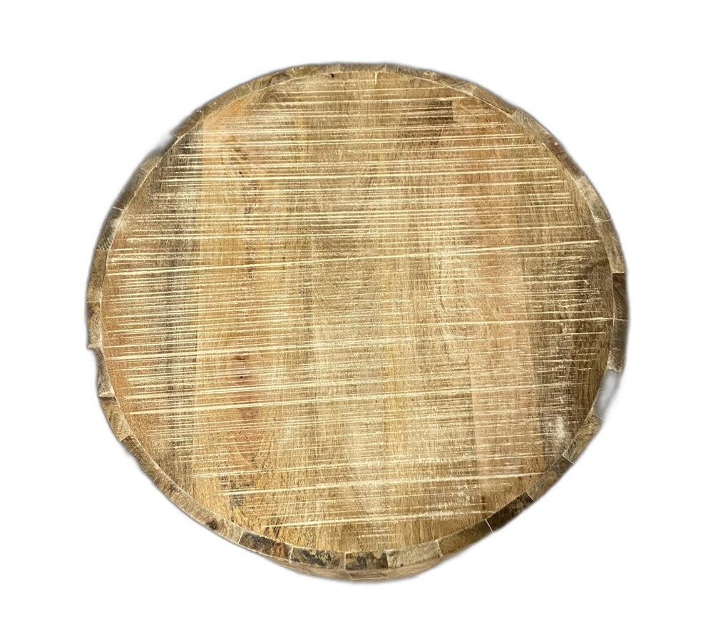 Natural Distressed Solid Wood Round Drum End Table - 20-inch