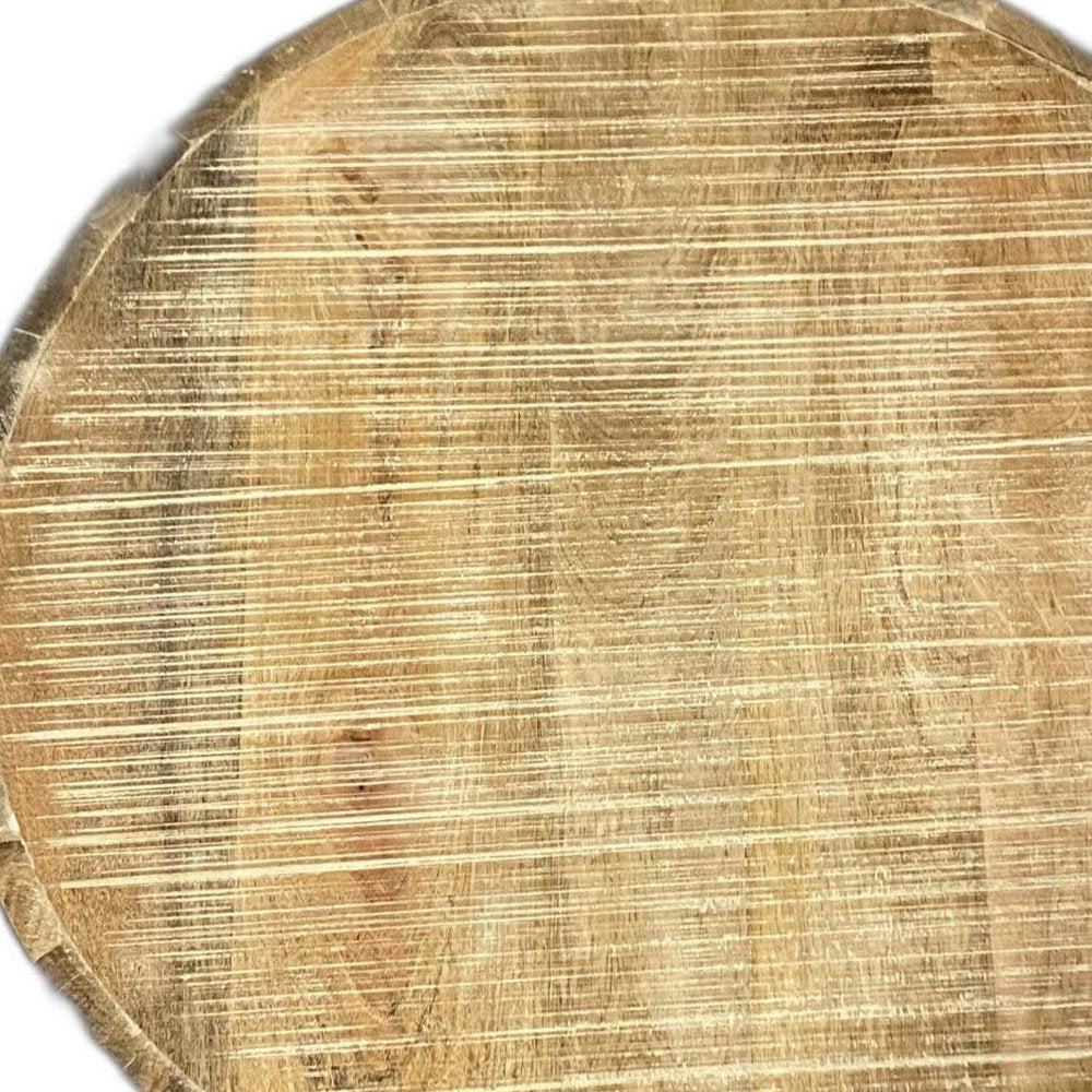 Natural Distressed Solid Wood Round Drum End Table - 20-inch