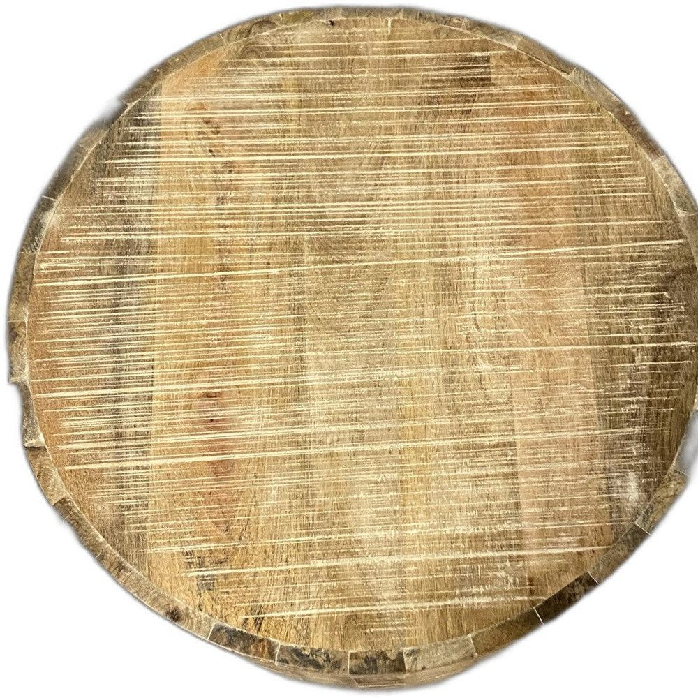 Natural Distressed Solid Wood Round Drum End Table - 20-inch