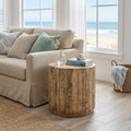 Natural Distressed Solid Wood Round Drum End Table - 20-inch