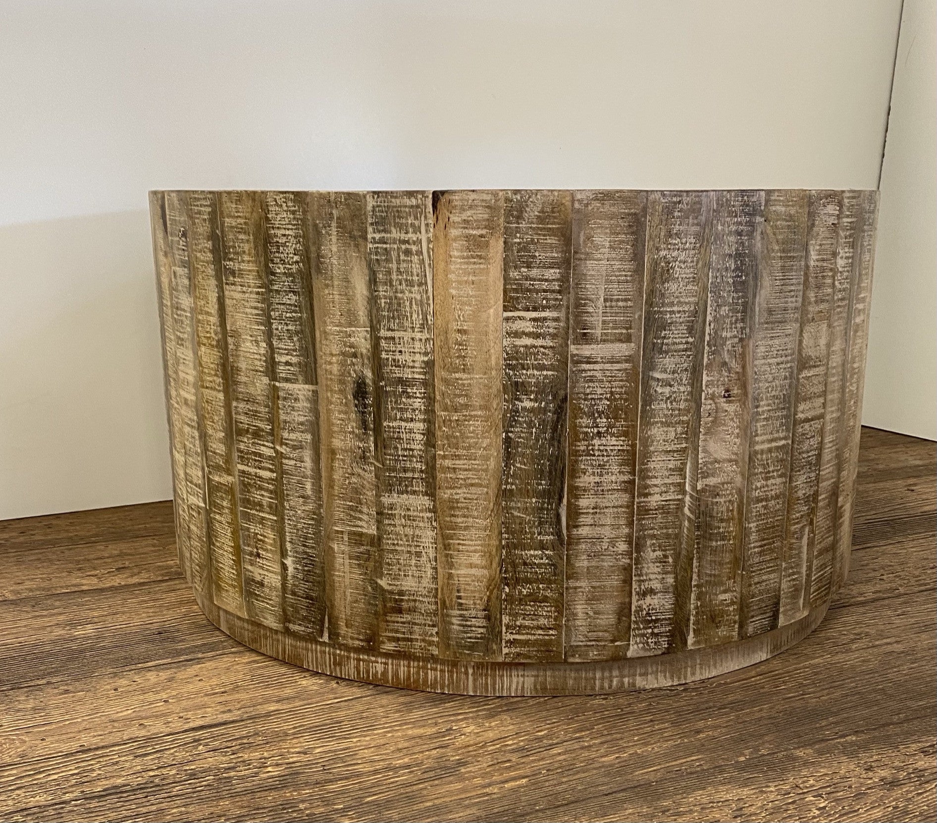 Brown Solid Wood Round Distressed Drum Coffee Table - 32-inch