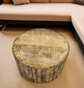 Brown Solid Wood Round Distressed Drum Coffee Table - 32-inch