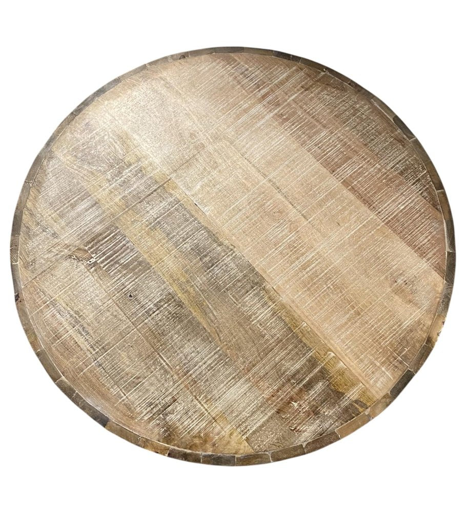 Brown Solid Wood Round Distressed Drum Coffee Table - 32-inch