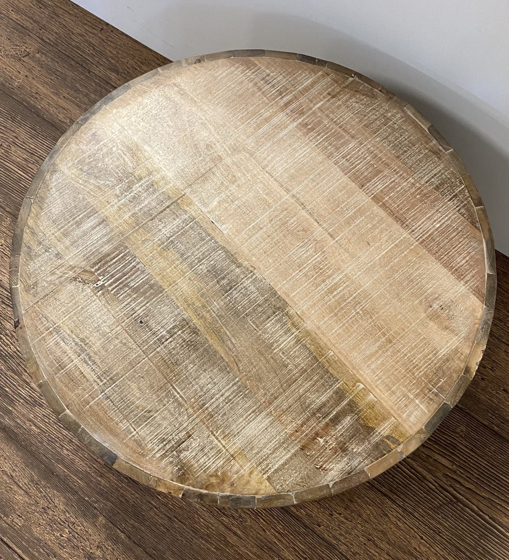 Brown Solid Wood Round Distressed Drum Coffee Table - 32-inch