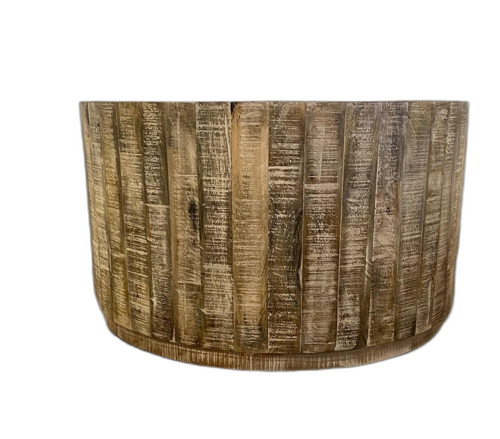 Brown Solid Wood Round Distressed Drum Coffee Table - 32-inch