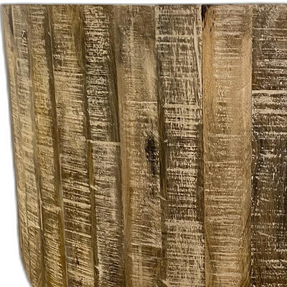 Brown Solid Wood Round Distressed Drum Coffee Table - 32-inch