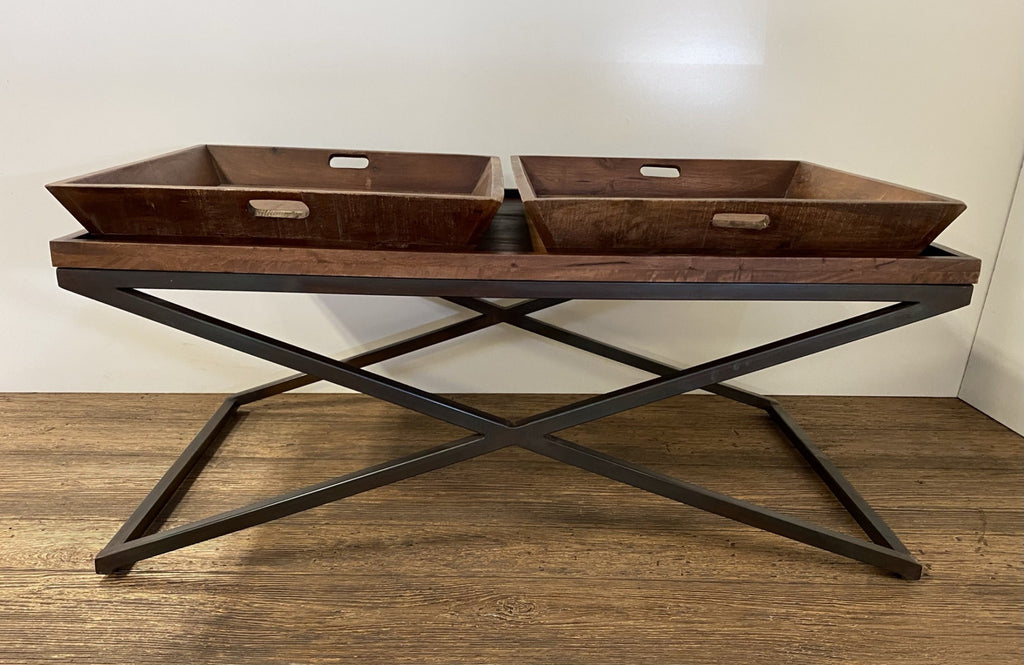 Brown and Black Solid Wood Cross Legs Coffee Table - 27-inch
