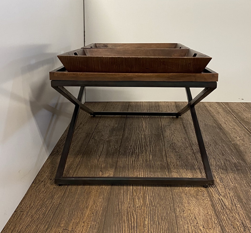 Brown and Black Solid Wood Cross Legs Coffee Table - 27-inch