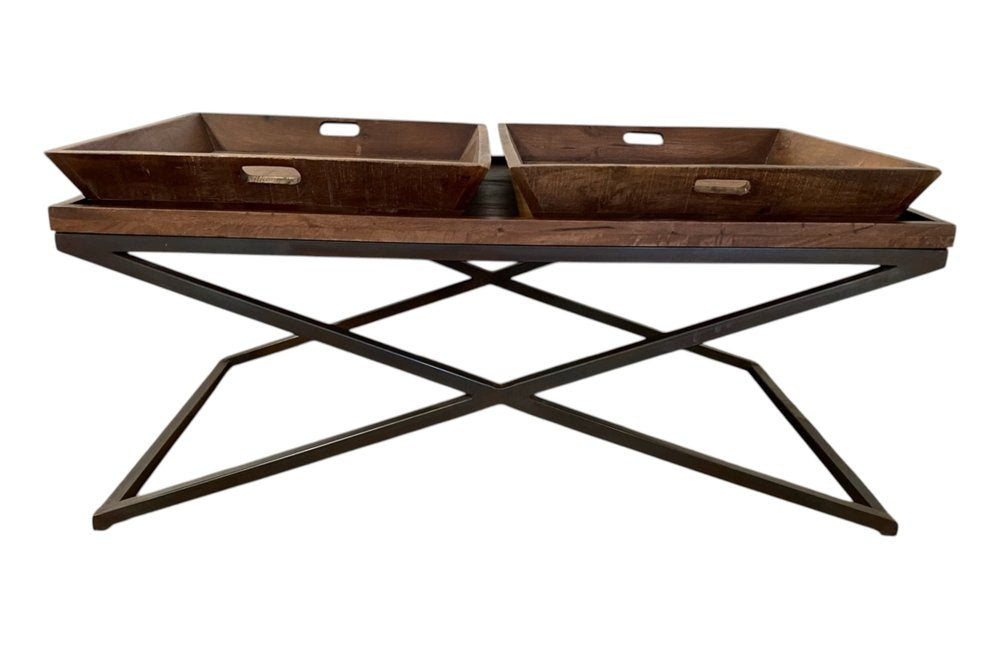 Brown and Black Solid Wood Cross Legs Coffee Table - 27-inch