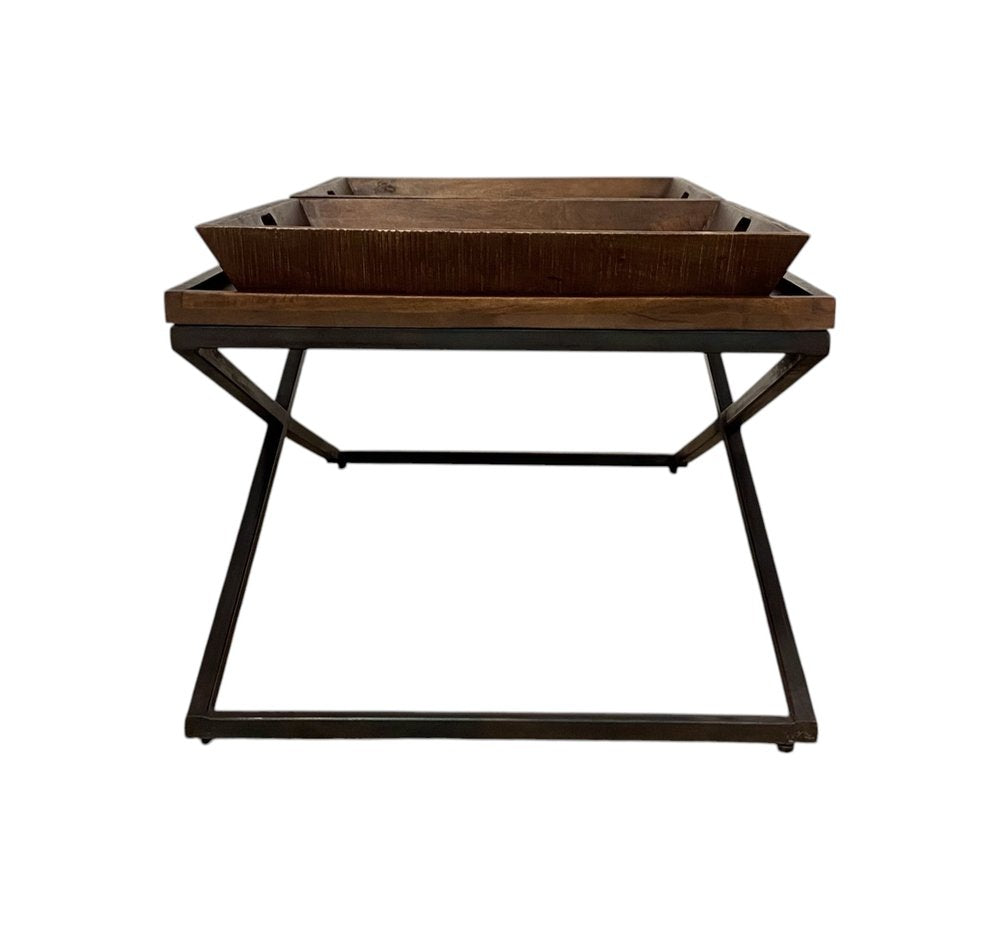 Brown and Black Solid Wood Cross Legs Coffee Table - 27-inch