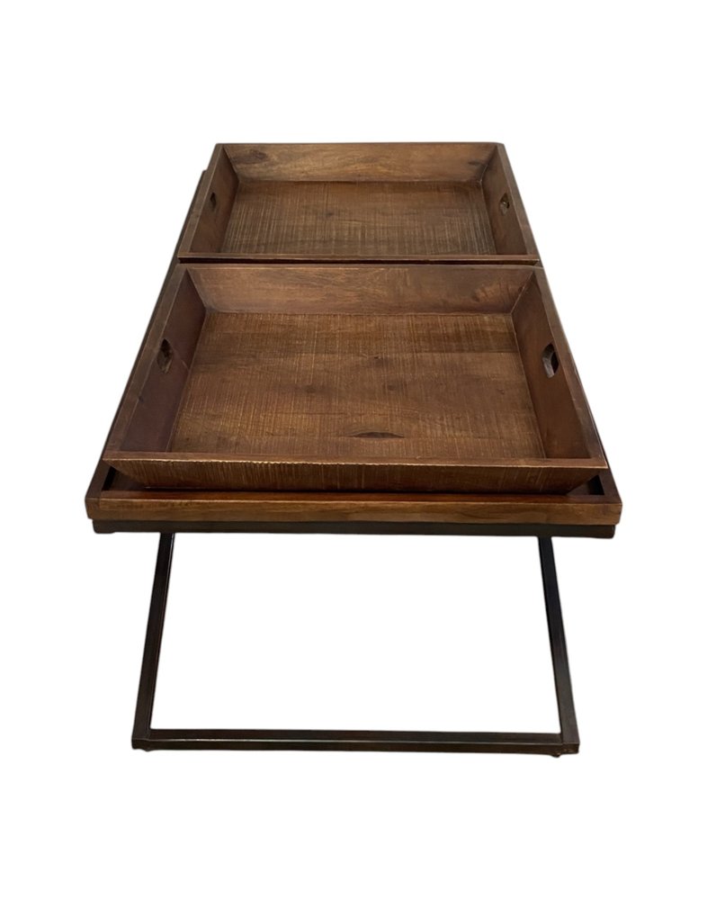 Brown and Black Solid Wood Cross Legs Coffee Table - 27-inch