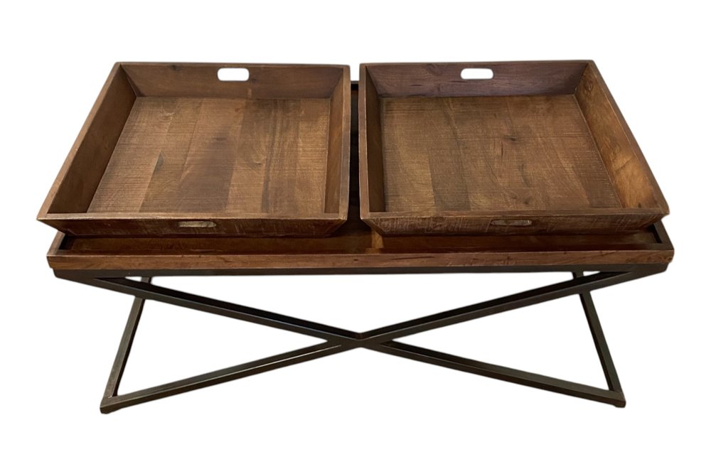 Brown and Black Solid Wood Cross Legs Coffee Table - 27-inch