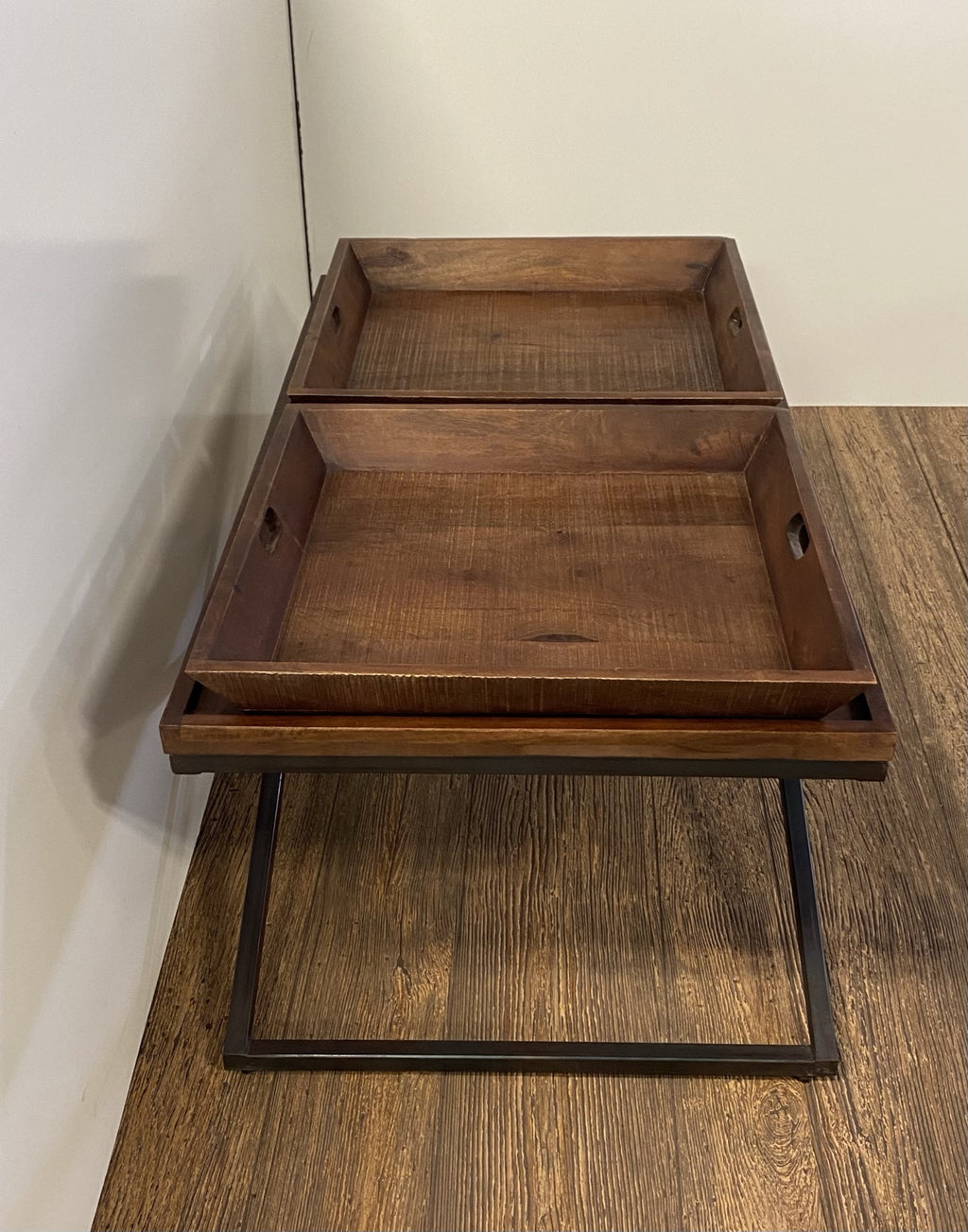 Brown and Black Solid Wood Cross Legs Coffee Table - 27-inch