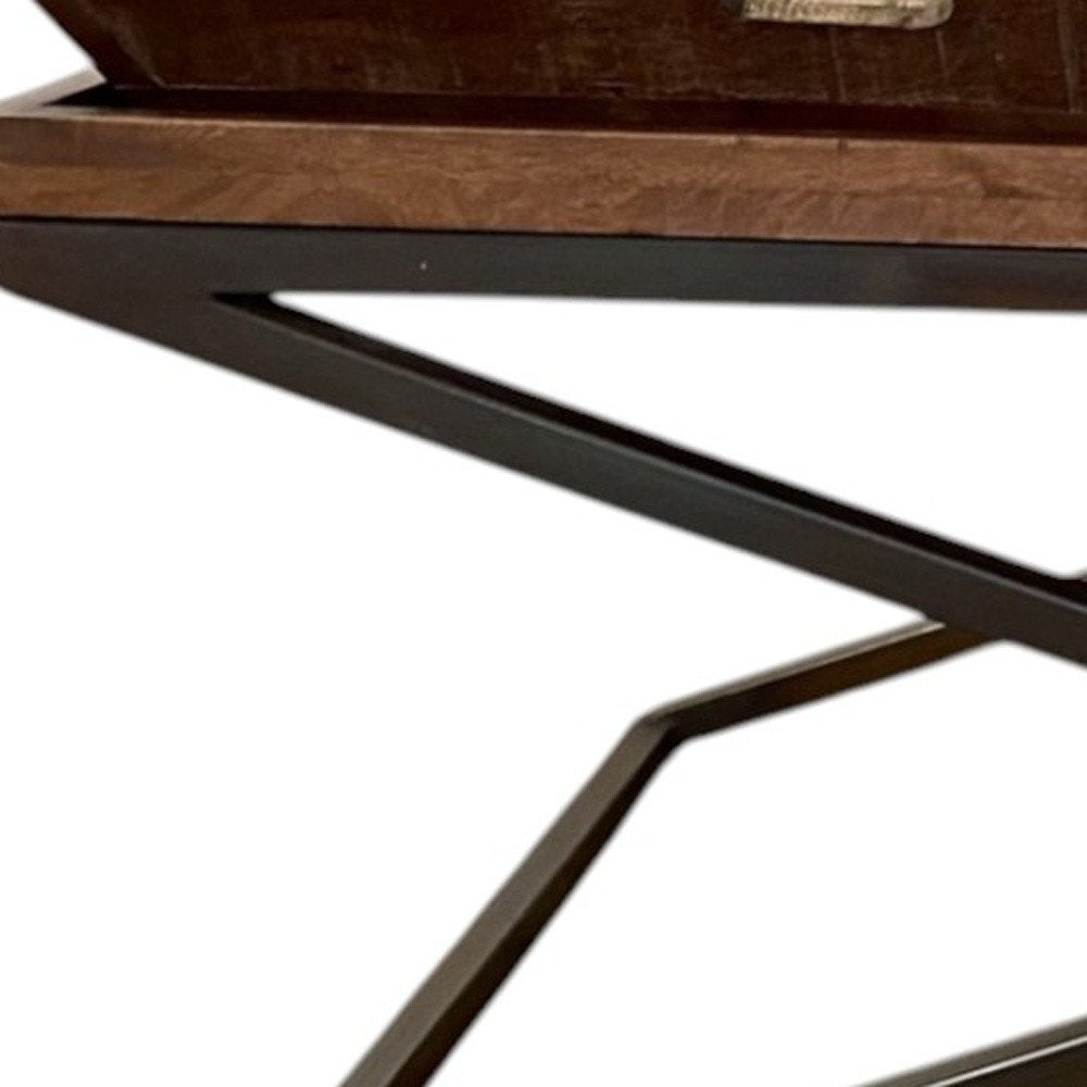 Brown and Black Solid Wood Cross Legs Coffee Table - 27-inch