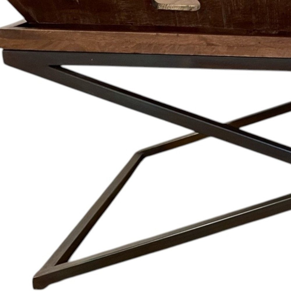 Brown and Black Solid Wood Cross Legs Coffee Table - 27-inch
