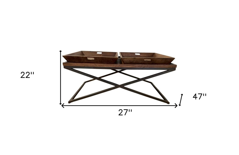 Brown and Black Solid Wood Cross Legs Coffee Table - 27-inch
