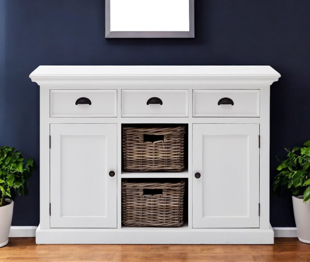 White Wood Three Drawer Sideboard with Two Doors - 49-inch