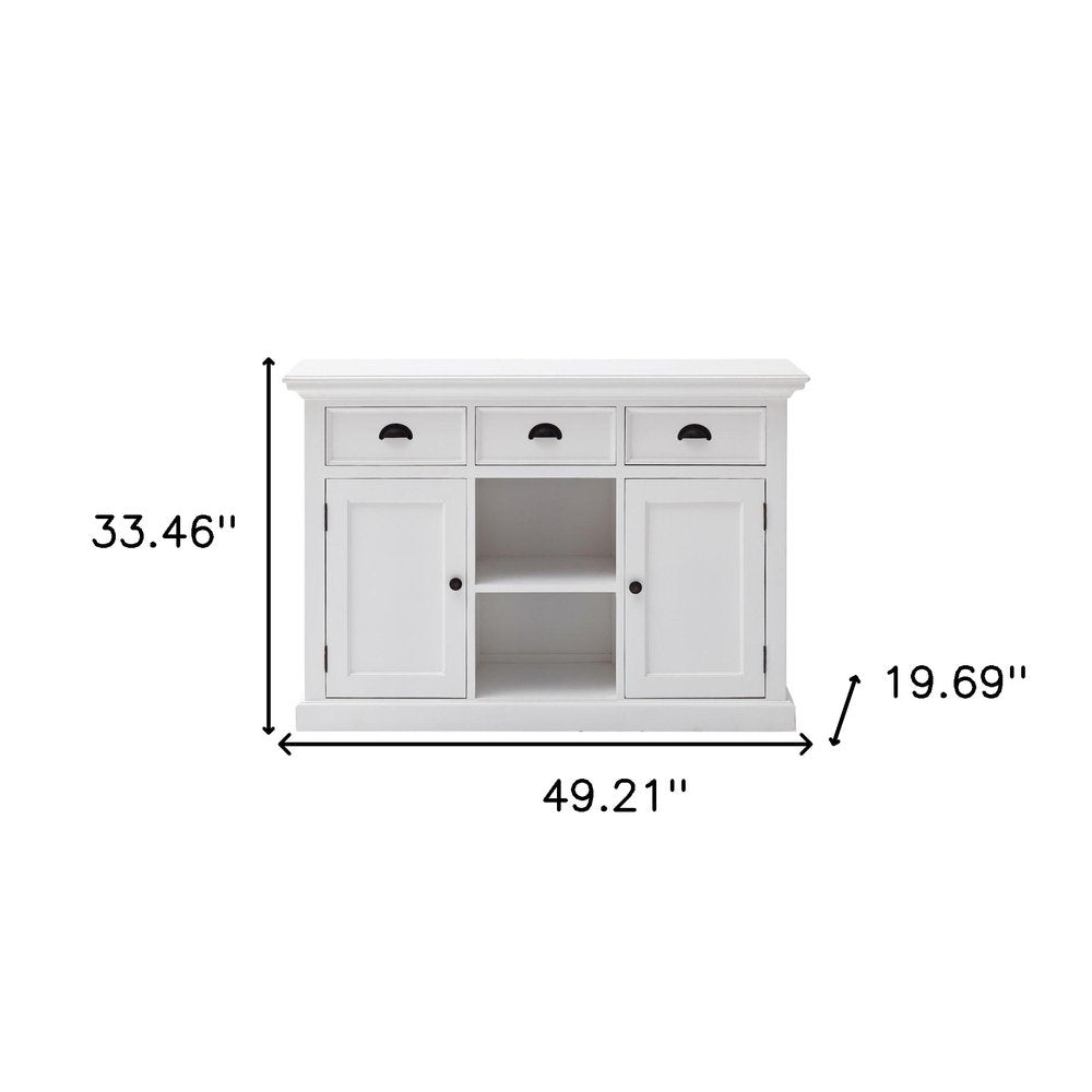 White Wood Three Drawer Sideboard with Two Doors - 49-inch