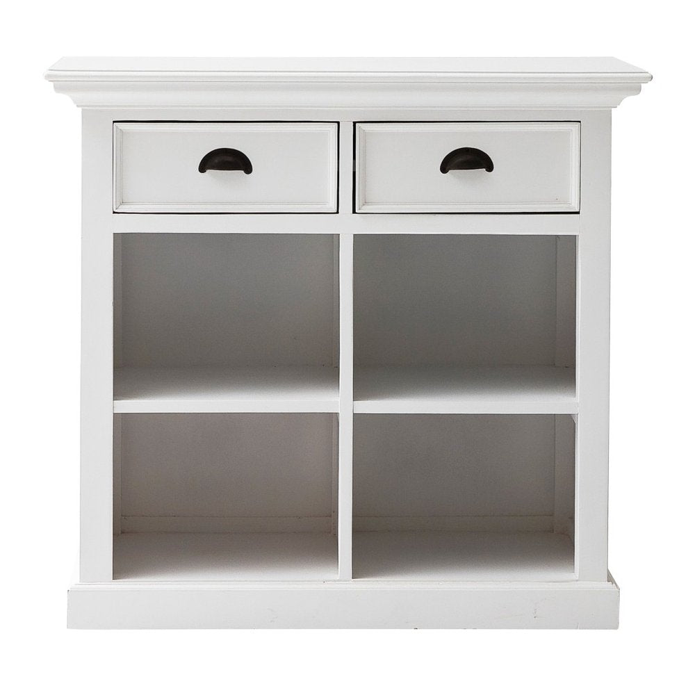 White Accent Cabinet with Two Drawers and Baskets - 35-inch