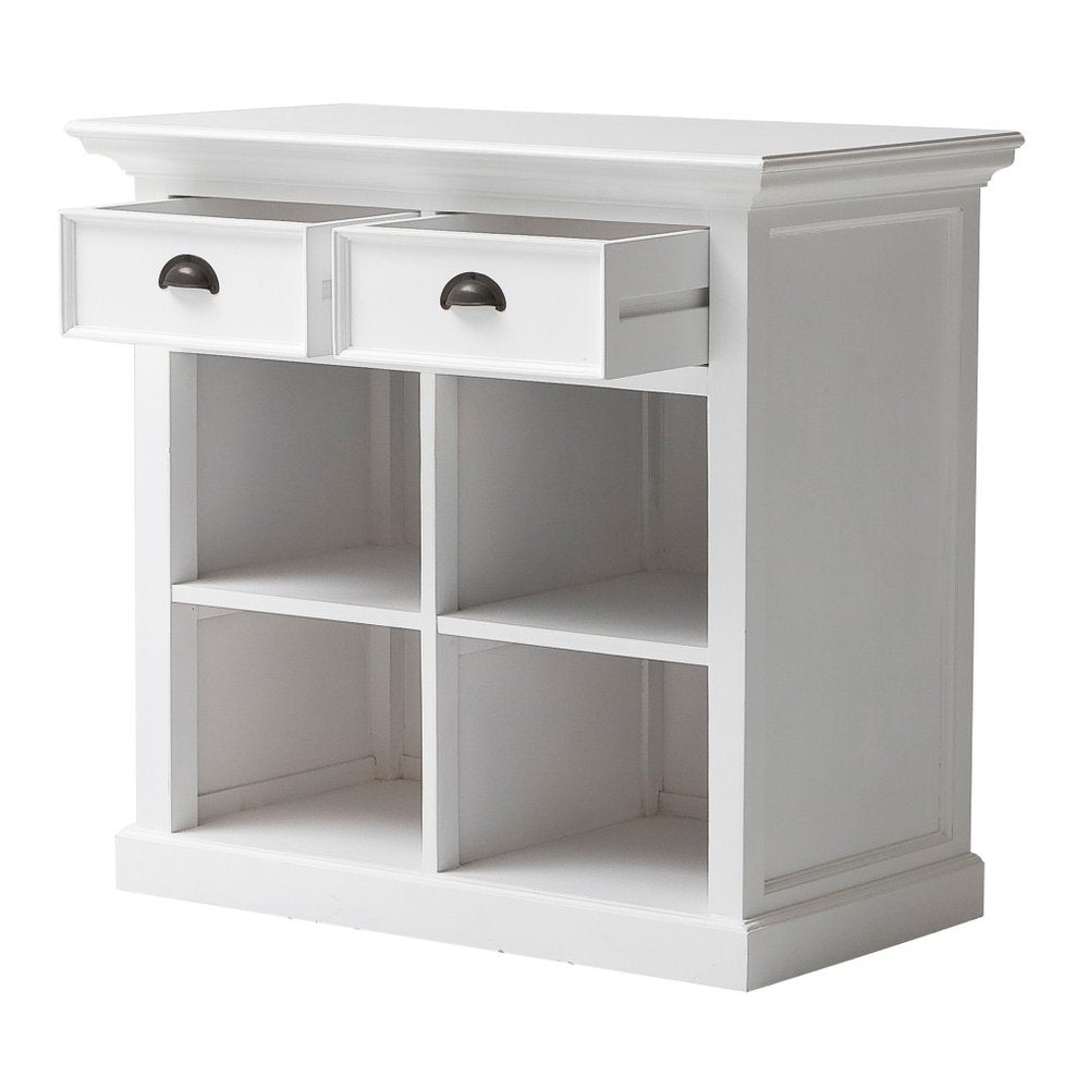 White Accent Cabinet with Two Drawers and Baskets - 35-inch