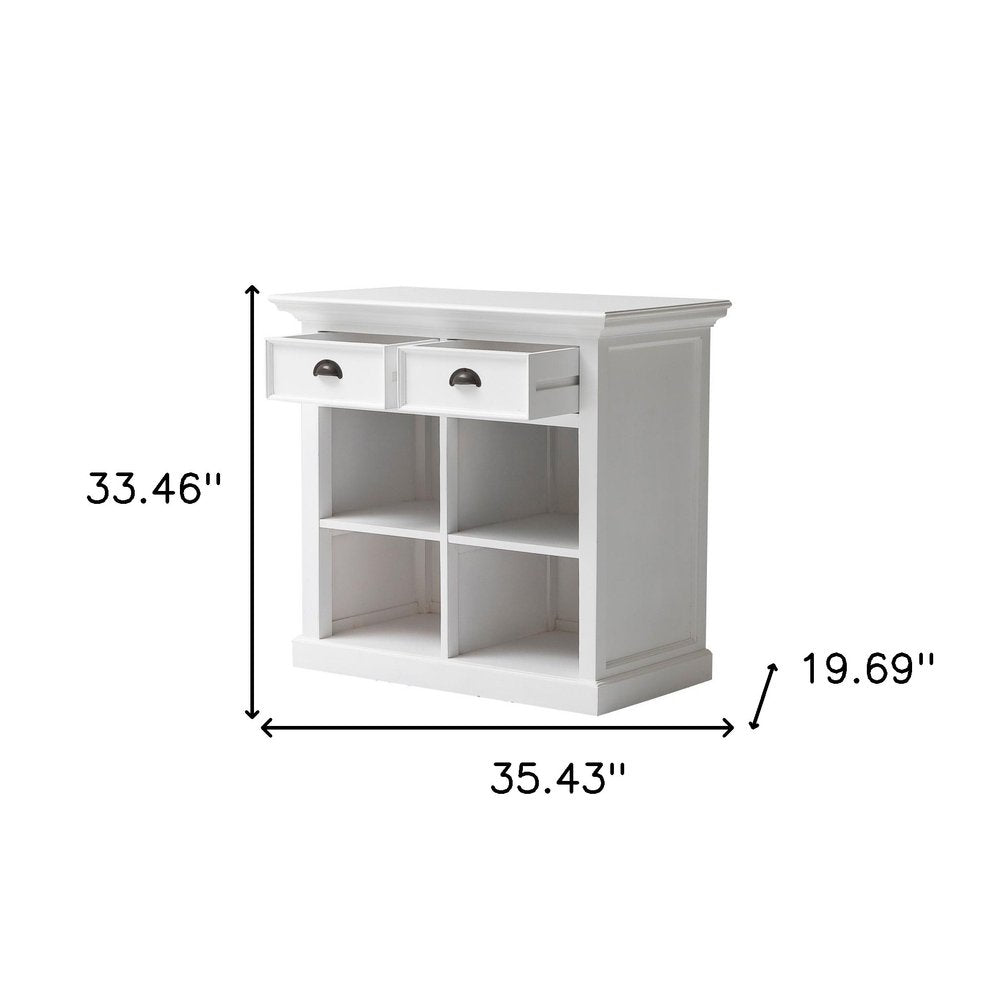 White Accent Cabinet with Two Drawers and Baskets - 35-inch