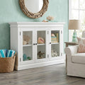 White Distressed Solid Wood Sideboard with Four Glass Doors - 64-inch