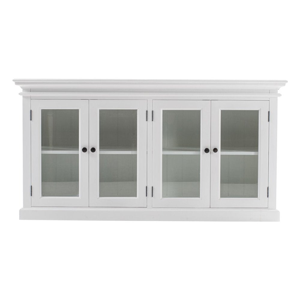White Distressed Solid Wood Sideboard with Four Glass Doors - 64-inch